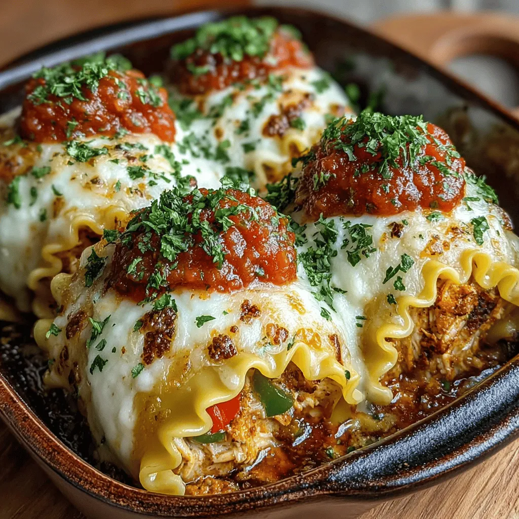 To create the flavorful filling for your Cheesy Chicken Fajita Lasagna Rolls, start by preparing the chicken mixture. In a large mixing bowl, combine shredded cooked chicken, which can be rotisserie chicken for convenience or freshly cooked chicken breast. Add one cup of cream cheese, softened to room temperature, to ensure it mixes well with the chicken. The cream cheese will provide a rich, creamy texture that enhances the overall flavor.