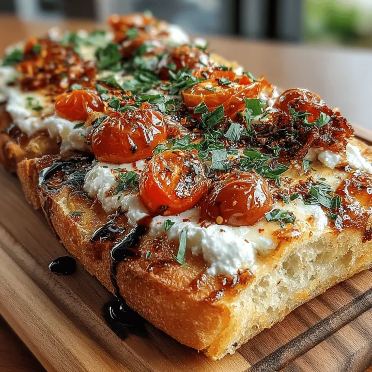If you're seeking a dish that beautifully marries simplicity with sophistication, look no further than the Roasted Tomato & Ricotta Flatbread. This recipe embodies a delightful combination of flavors and textures that will tantalize your taste buds and impress any guest. The sweetness of roasted cherry tomatoes mingles harmoniously with the creamy richness of ricotta cheese, all atop a crunchy flatbread that serves as the perfect canvas for these vibrant ingredients.