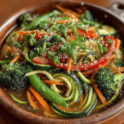 To create your Zesty Zucchini Noodle Stir Fry, the first step is to spiralize your zucchinis. This technique transforms the vegetables into noodle-like strands that provide a delightful base for your stir fry. Here’s how to do it effectively: