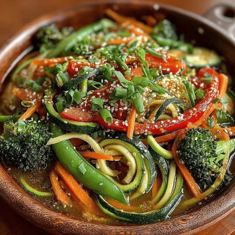 To create your Zesty Zucchini Noodle Stir Fry, the first step is to spiralize your zucchinis. This technique transforms the vegetables into noodle-like strands that provide a delightful base for your stir fry. Here’s how to do it effectively: