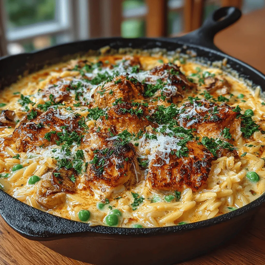 The first step in creating your Cozy Creamy Chicken Orzo is to sauté the onions and garlic. This aromatic base is crucial for building depth of flavor in your dish. Start by heating a tablespoon of olive oil in a large skillet over medium heat. Once the oil is shimmering, add the diced onions to the pan. Cook them for about 3-4 minutes, stirring occasionally until they become translucent. This process helps release their natural sweetness without browning too quickly.