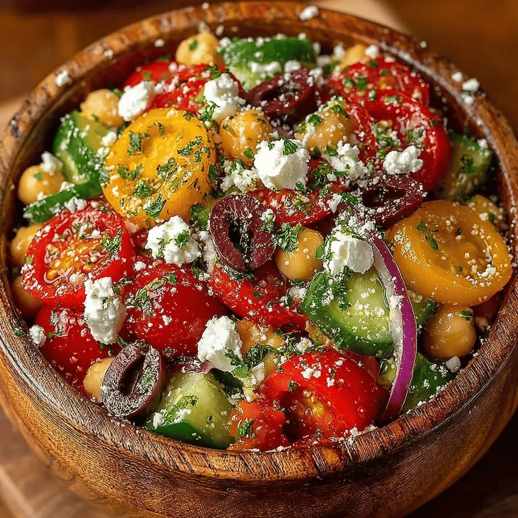 The Mediterranean Chickpea Salad is a delightful dish that brings together the vibrant flavors of fresh vegetables, aromatic herbs, and hearty chickpeas. Rooted in the rich culinary traditions of the Mediterranean region, this salad is not only a feast for the eyes but also a powerhouse of nutrition, making it the perfect addition to any meal or a light standalone dish. With its colorful array of ingredients, this salad embodies the essence of Mediterranean cooking—simplicity, freshness, and a celebration of wholesome flavors. Whether you’re looking to enhance your lunch routine or impress guests at a gathering, this Mediterranean-inspired salad is sure to satisfy.