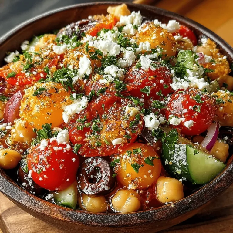 The Mediterranean Chickpea Salad is a delightful dish that brings together the vibrant flavors of fresh vegetables, aromatic herbs, and hearty chickpeas. Rooted in the rich culinary traditions of the Mediterranean region, this salad is not only a feast for the eyes but also a powerhouse of nutrition, making it the perfect addition to any meal or a light standalone dish. With its colorful array of ingredients, this salad embodies the essence of Mediterranean cooking—simplicity, freshness, and a celebration of wholesome flavors. Whether you’re looking to enhance your lunch routine or impress guests at a gathering, this Mediterranean-inspired salad is sure to satisfy.