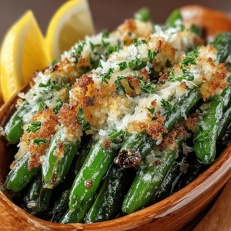 Garlicky Parmesan Green Bean Delight is a vibrant and delicious side dish that brings together the fresh crunch of green beans with the rich flavors of garlic and cheese. This dish is not only appealing to the eye but also tantalizing to the palate, making it a perfect complement to a variety of main courses—from roasted meats to vegetarian entrees. The marriage of garlicky goodness and savory Parmesan creates a taste sensation that is both comforting and sophisticated, ensuring it will be a hit at your dining table.