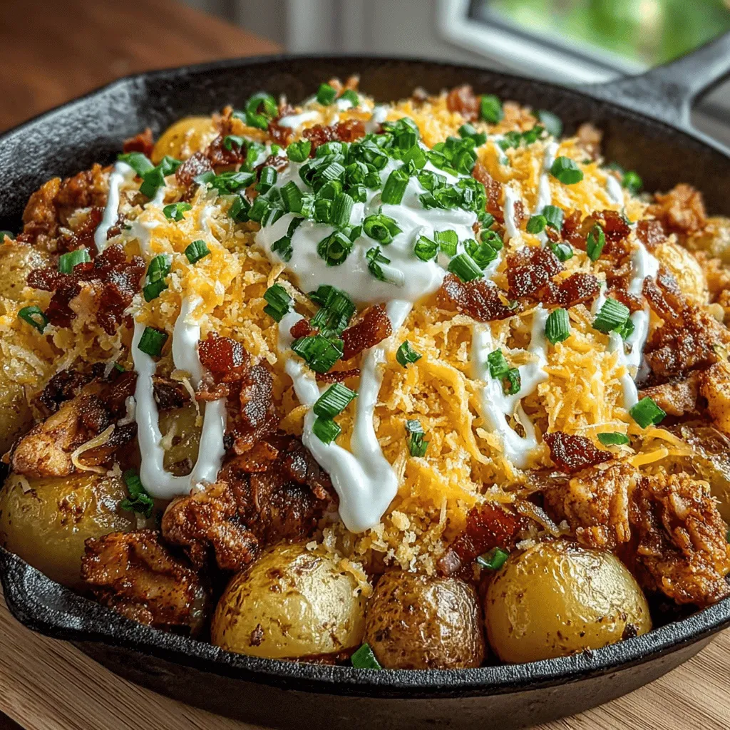 If you're searching for a dish that combines comfort, flavor, and ease of preparation, look no further than the Sizzling Loaded Chicken and Bacon Potato Skillet. This hearty one-pan meal brings together tender chunks of chicken, crispy bacon, and perfectly cooked potatoes, all topped with melted cheese and fresh garnishes. It's the ultimate solution for busy weeknights or a cozy family gathering, offering a delightful medley of flavors that will satisfy even the pickiest eaters.