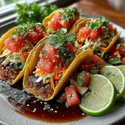 Tacos have long been celebrated as one of the most versatile and beloved dishes across various cuisines. Their potential for creativity knows no bounds; from classic meat fillings to vegetarian options, the taco can adapt to suit any palate. However, in recent years, culinary enthusiasts have sought to elevate this traditional favorite by incorporating unexpected ingredients and bold flavors. Enter Tuna Tacos with Watermelon Slaw – a dish that combines the rich, savory profile of sushi-grade tuna with the refreshing sweetness of watermelon slaw, creating a delightful culinary experience that is both satisfying and innovative.