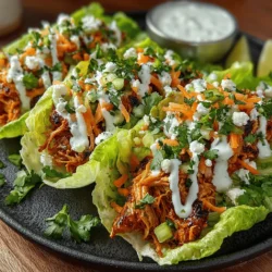 To create the best buffalo chicken lettuce wraps, the first step involves shredding the chicken. This process is crucial for achieving that perfect texture that allows the sauce to cling beautifully while providing a satisfying bite.