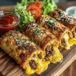 In the culinary world, fusion foods have gained immense popularity as chefs and home cooks alike explore the exciting intersection of diverse flavors and textures. By blending traditional dishes with innovative twists, we can create unique dining experiences that tantalize the taste buds. One such delightful creation is the Mini Cheeseburger Egg Rolls, a playful take on the classic cheeseburger that combines the savory goodness of ground beef, melted cheese, and crispy egg roll wrappers. Perfect for parties, casual family dinners, or even game day snacks, these bite-sized delights are sure to please both burger enthusiasts and fans of Asian cuisine.