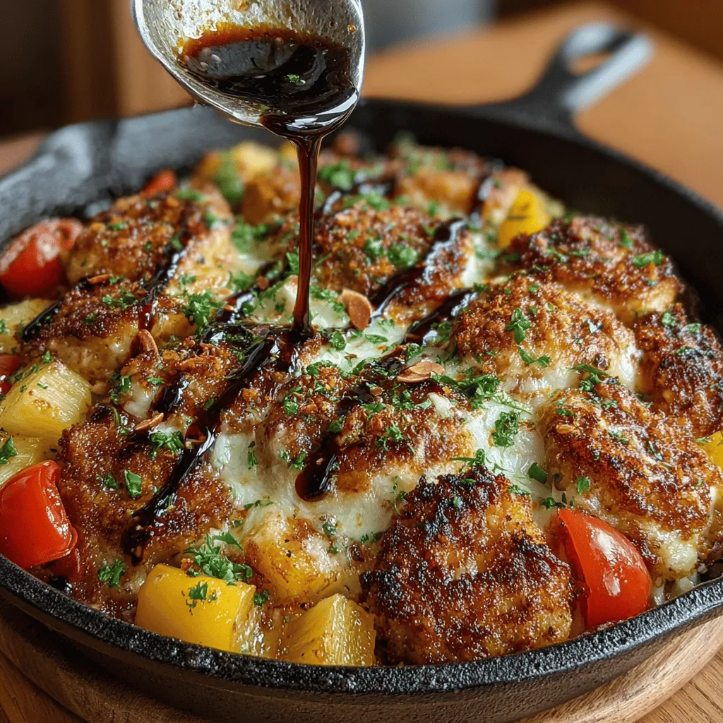 If you're in search of a culinary adventure that combines convenience with a burst of vibrant flavors, look no further than the Fruity Fiesta Chicken Pizza Skillet. This dish is not just a meal; it's an experience that brings together the best of both worlds—savory and sweet—creating a unique twist on traditional pizza. Picture tender chicken, colorful vegetables, and juicy pineapple all melded together in a skillet, topped with gooey mozzarella cheese. This one-skillet wonder is perfect for busy weeknights or relaxed family dinners, allowing you to whip up an impressive meal without the hassle of multiple pots and pans.