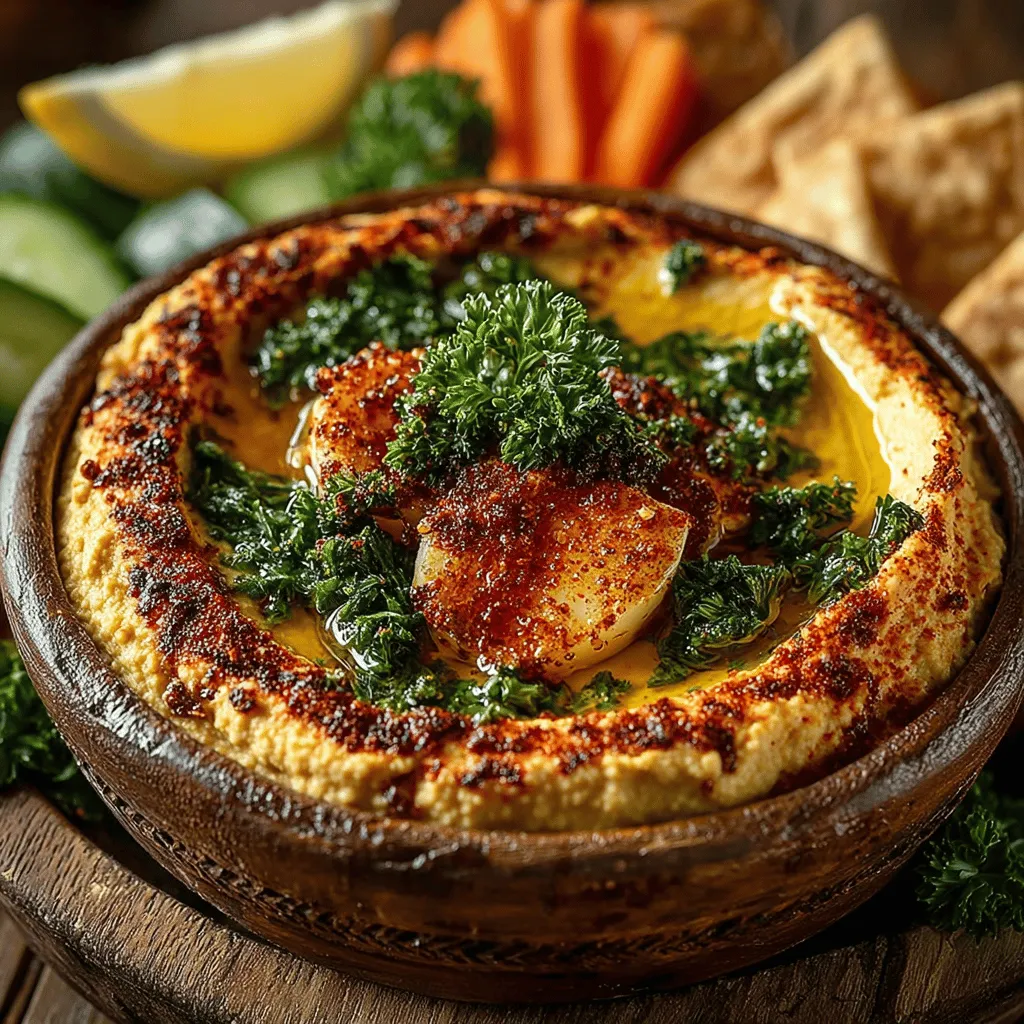 Hummus has a rich history dating back centuries, originating in the Middle East where it has been enjoyed for generations. As a versatile dip, it can be served with an array of accompaniments, from fresh vegetables to warm pita bread. The Garlic Bliss variation takes this beloved classic to new heights by incorporating roasted garlic, which adds a depth of flavor that's both savory and sweet. The process of roasting garlic transforms its pungent rawness into a mellow, caramelized delight, enhancing the overall taste of the hummus and making it a standout choice for any occasion.