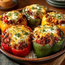 Colorful Comfort: Stuffed Bell Peppers with Rice & Beef