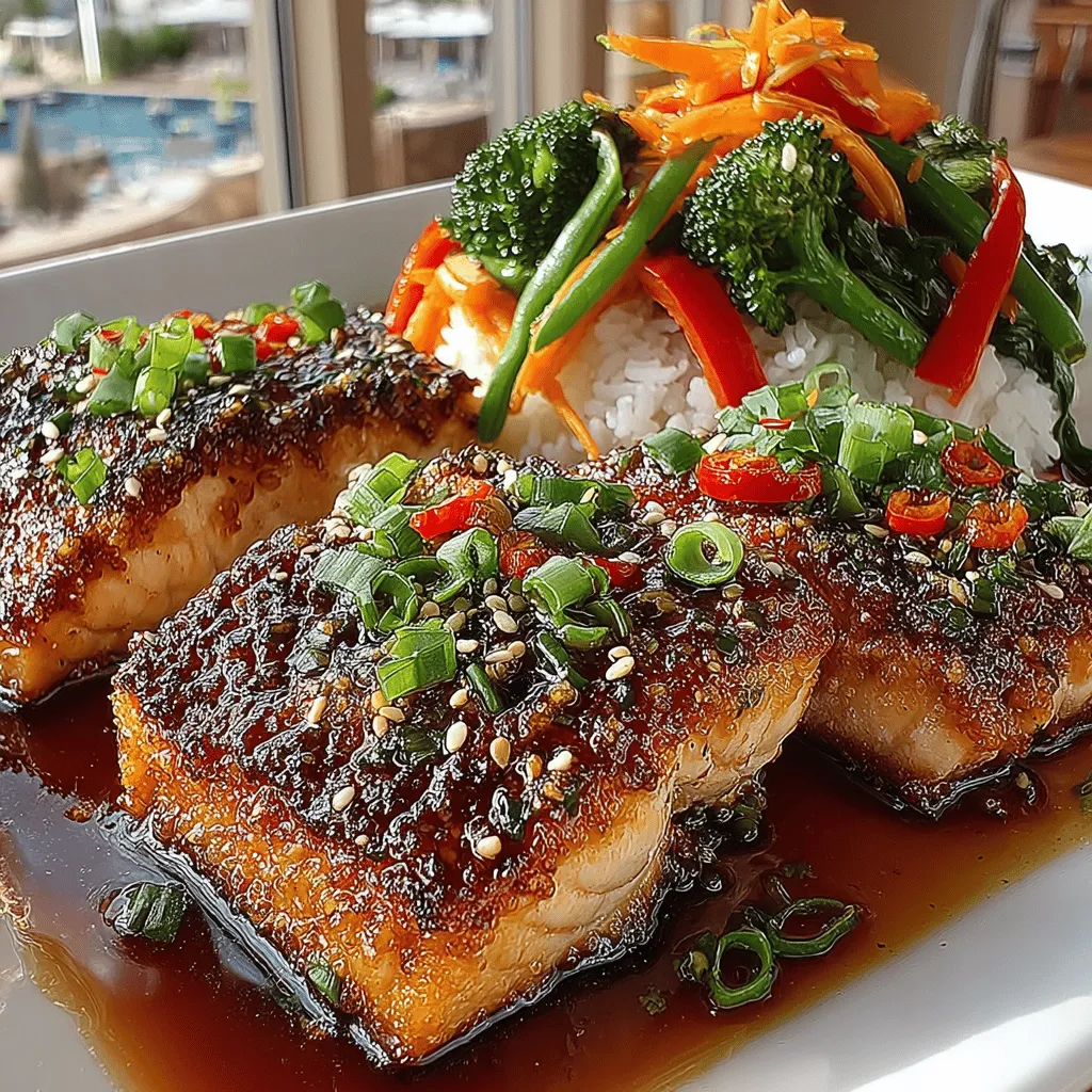 - 4 salmon fillets (approximately 6 ounces each) - 1/2 cup teriyaki sauce (store-bought or homemade) - 2 tablespoons olive oil - 2 cups broccoli florets - 1 red bell pepper, sliced - 1 yellow bell pepper, sliced - 1 cup snap peas - 1 carrot, julienned - 2 cloves garlic, minced - Salt and pepper, to taste - Sesame seeds (optional, for garnish) - Green onions, chopped (optional, for garnish)