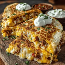 When preparing Cheesy Chicken Quesadillas Delight, one crucial step is ensuring that the filling is evenly distributed within the tortilla. To achieve this, start by placing a generous amount of the chicken and cheese mixture in the center of the tortilla, leaving a margin of about an inch around the edges. This margin is essential for folding and sealing the quesadilla without spilling the filling.