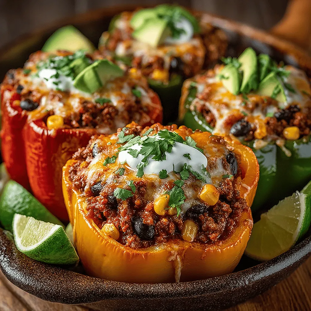 - 4 large bell peppers (any color) - 1 pound ground beef (or ground turkey for a leaner option) - 1 cup cooked rice (white, brown, or cauliflower rice) - 1 can black beans, drained and rinsed - 1 cup corn (frozen or canned) - 1 packet taco seasoning - 1 cup salsa (your choice of mild, medium, or spicy) - 1 cup shredded cheese (cheddar, Monterey Jack, or Mexican blend) - Olive oil - Salt and pepper to taste - Fresh cilantro (optional, for garnish)