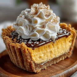 - 1 ½ cups gingersnap cookie crumbs - ⅓ cup granulated sugar - ⅓ cup unsalted butter, melted - 2 (8-ounce) packages cream cheese, softened - 1 cup pure pumpkin puree - ¾ cup granulated sugar - ¼ cup brown sugar, packed - 3 large eggs - 1 teaspoon vanilla extract - 1 teaspoon cinnamon - ½ teaspoon nutmeg - ½ teaspoon ground ginger - ¼ teaspoon salt - Whipped cream for serving - Optional: Ground cinnamon for garnish