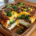 Cheesy Beef and Broccoli Rice Casserole is a delightful dish that brings together the savory flavors of ground beef, the vibrant crunch of broccoli, and the comforting texture of rice, all enveloped in a creamy, cheesy sauce. This casserole is not just a meal; it's a hug in a dish, making it a perfect option for family dinners or gatherings with friends. Its combination of hearty ingredients and melt-in-your-mouth cheese makes it a crowd-pleaser that can be enjoyed on busy weeknights or special occasions alike.