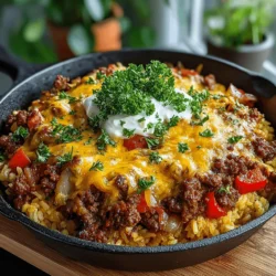 The magic of Cheesy Beef and Rice Delight lies in its versatility and ease of preparation. This dish is not just about filling bellies; it’s about creating a warm, inviting atmosphere around the dinner table. The combination of savory ground beef, tender rice, and rich cheese melds together to create a dish that is both hearty and comforting. Plus, the addition of vegetables adds a nutritional boost, making it a well-rounded meal that can be enjoyed any day of the week.