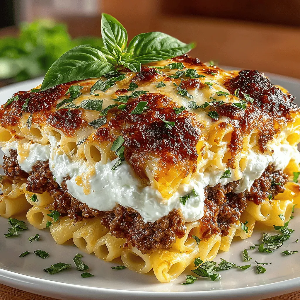 <strong>Introduction</strong>” /></p>
</p>
<h2>The Significance of Onion and Garlic in Building the Base Flavor for the Meat Sauce</h2>
</p>
<p>To create a rich and flavorful meat sauce for your Cheesy Baked Ziti, it’s essential to start with aromatic ingredients like onions and garlic. These two ingredients serve as the backbone of the sauce and help to develop a depth of flavor that elevates the final dish.</p>
</p>
<h3>Aromatic Foundation</h3>
</p>
<p>When you sauté onions and garlic, they release their natural sugars and essential oils, which caramelize and create a sweet, savory aroma. This process not only enhances the overall flavor but also adds complexity to the sauce. Always aim to use fresh garlic and yellow or white onions for the best results. Finely chop the onions and mince the garlic to ensure they blend seamlessly into the sauce, avoiding any overpowering chunks.</p>
</p>
<h2>Browning the Meat: Techniques for Success</h2>
</p>
<p>Browning your ground beef or sausage is a crucial step that significantly impacts the flavor of your Cheesy Baked Ziti. Here are some tips to achieve that perfect golden-brown crust on your meat, which adds a rich, savory taste to the dish.</p>
</p>
<h3>Choosing the Right Meat</h3>
</p>
<p>Opt for a mixture of ground beef and Italian sausage for a balanced flavor profile. The beef offers a hearty base, while the sausage adds spice and zest.</p>
</p>
<h3>Browning Techniques</h3>
</p>
<p>1. <strong>Preheat Your Pan</strong>: Start with a heavy-bottom skillet and preheat it over medium-high heat. A hot pan is essential for proper browning.</p>
</p>
<p>2. <strong>Don’t Overcrowd the Pan</strong>: Add the meat in batches if necessary. Overcrowding leads to steaming instead of browning. Allow enough space for the meat to sear properly.</p>
</p>
<p>3. <strong>Let It Rest</strong>: After adding the meat to the pan, let it sit without stirring for a few minutes. This allows for a nice crust to form on the bottom.</p>
</p>
<p>4. <strong>Stir and Break Apart</strong>: Once browned, stir the meat and break it into smaller pieces. Continue cooking until fully browned and no longer pink.</p>
</p>
<p>5. <strong>Deglaze the Pan</strong>: After browning the meat, consider deglazing the pan with a splash of red wine or broth to lift and incorporate the flavorful bits stuck to the bottom.</p>
</p>
<h2>Making the Cheese Mixture</h2>
</p>
<p>The cheese mixture is the heart of your Cheesy Baked Ziti, providing a creamy texture that complements the pasta and sauce perfectly. Here’s how to create a delicious ricotta filling.</p>
</p>
<h3>Ingredients for the Cheese Mixture</h3>
</p>
<p>– 15 ounces of ricotta cheese</p>
<p>– 1 cup of shredded mozzarella cheese</p>
<p>– ½ cup of grated Parmesan cheese</p>
<p>– 1 large egg</p>
<p>– 1 teaspoon of Italian seasoning</p>
<p>– Salt and pepper to taste</p>
</p>
<h3>Instructions</h3>
</p>
<p>1. <strong>Combine Ingredients</strong>: In a mixing bowl, add the ricotta cheese, shredded mozzarella, grated Parmesan, and egg. The egg acts as a binder, helping to hold the mixture together.</p>
</p>
<p>2. <strong>Season</strong>: Sprinkle in the Italian seasoning, and season with salt and pepper. Mix well until all ingredients are thoroughly combined.</p>
</p>
<p>3. <strong>Create a Creamy Texture</strong>: If desired, use a hand mixer to blend the mixture until smooth and creamy. This step is optional but will make the filling extra luscious.</p>
</p>
<h2>Combining Ingredients for a Flavorful Mix</h2>
</p>
<p>Now that you have your flavorful meat sauce and creamy cheese mixture, the next step is to combine these elements with the cooked ziti pasta.</p>
</p>
<h3>Mixing Everything Together</h3>
</p>
<p>1. <strong>Cook the Pasta</strong>: Begin by cooking 1 pound of ziti pasta according to package instructions, but reduce the cooking time by 2-3 minutes. The pasta should be al dente, as it will continue cooking in the oven.</p>
</p>
<p>2. <strong>Drain and Combine</strong>: Once the pasta is cooked, drain it and return it to the pot. Immediately add the meat sauce and cheese mixture.</p>
</p>
<p>3. <strong>Mix Thoroughly</strong>: Stir the pasta, meat sauce, and cheese mixture together until every piece of ziti is coated in the rich sauce. This ensures that every bite will be bursting with flavor.</p>
</p>
<h2>Assembling Your Cheesy Baked Ziti</h2>
</p>
<p>With your ingredients prepped and combined, it’s time to assemble your Cheesy Baked Ziti. This step is crucial for achieving a well-layered and flavorful dish.</p>
</p>
<h3>Step-by-Step Assembly Tips</h3>
</p>
<p>1. <strong>Preheat Your Oven</strong>: Begin by preheating your oven to 375°F (190°C) to ensure it’s hot enough for baking.</p>
</p>
<p>2. <strong>Choose the Right Baking Dish</strong>: A 9×13-inch baking dish is ideal for this recipe, as it allows for even cooking. Alternatively, you can use two 8×8-inch dishes if you’d like to freeze one for later.</p>
</p>
<p>3. <strong>Layering for Optimal Flavor</strong>: Start by spreading a thin layer of meat sauce on the bottom of the baking dish. This prevents the pasta from sticking and ensures even cooking.</p>
</p>
<p>4. <strong>Add the Pasta Mixture</strong>: Spoon half of the ziti mixture over the sauce, spreading it evenly across the dish.</p>
</p>
<p>5. <strong>Repeat the Layers</strong>: Add another layer of meat sauce followed by the remaining pasta mixture. Finish with a generous layer of mozzarella cheese on top for that perfect bubbling crust.</p>
</p>
<h2>Baking and Serving Your Dish</h2>
</p>
<p>Now that your Cheesy Baked Ziti is assembled, it’s time to bake it to perfection.</p>
</p>
<h3>Baking Instructions: Timing and Temperature</h3>
</p>
<p>1. <strong>Cover with Foil</strong>: To keep the dish moist and prevent excessive browning, cover the baking dish with aluminum foil.</p>
</p>
<p>2. <strong>Bake</strong>: Place the covered dish in the preheated oven and bake for 25 minutes.</p>
</p>
<p>3. <strong>Uncover and Continue Baking</strong>: After 25 minutes, remove the foil and bake for an additional 15 minutes, or until the cheese is melted, bubbly, and golden.</p>
</p>
<p>4. <strong>Check for Doneness</strong>: The internal temperature should reach at least 165°F (74°C) to ensure that everything is cooked through.</p>
</p>
<h3>Garnishing for Presentation</h3>
</p>
<p>Once you remove your Cheesy Baked Ziti from the oven, let it rest for about 10 minutes before serving. This allows the layers to set and makes serving easier.</p>
</p>
<p>1. <strong>Add Fresh Herbs</strong>: For a pop of color and flavor, garnish your dish with freshly chopped basil or parsley just before serving. The freshness of the herbs will contrast beautifully with the rich flavors of the ziti.</p>
</p>
<p>2. <strong>Serve with a Side</strong>: Pair your Cheesy Baked Ziti with a fresh green salad and garlic bread for a complete meal.</p>
</p>
<h2>Conclusion</h2>
</p>
<p>Cheesy Baked Ziti Delight is more than just a meal; it’s a comforting experience that brings people together. With its layers of pasta, rich meat sauce, and creamy cheese, this dish exemplifies the joys of home cooking. By following the steps outlined in this article, you can create a delicious and satisfying meal that will become a staple in your kitchen. Enjoy the process of making and sharing this delightful dish with family and friends, and relish in the warmth it brings to your table. Whether it’s a weeknight dinner or a special occasion, this Cheesy Baked Ziti is sure to impress and satisfy all who gather around your table.</p>
</div>