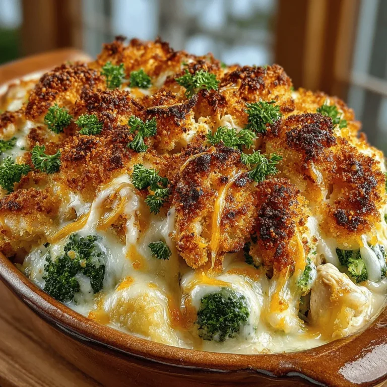 Baking the Cheesy Broccoli & Chicken Delight Casserole to perfection requires the right temperature and timing. Preheat your oven to 350°F (175°C), which is ideal for achieving that golden, bubbly crust on top. Once the casserole is assembled, place it in the oven for approximately 30 to 35 minutes. During this time, keep an eye on the casserole as it bakes. You’ll know it’s done when the cheese is melted and bubbly, and a golden crust forms on the surface.