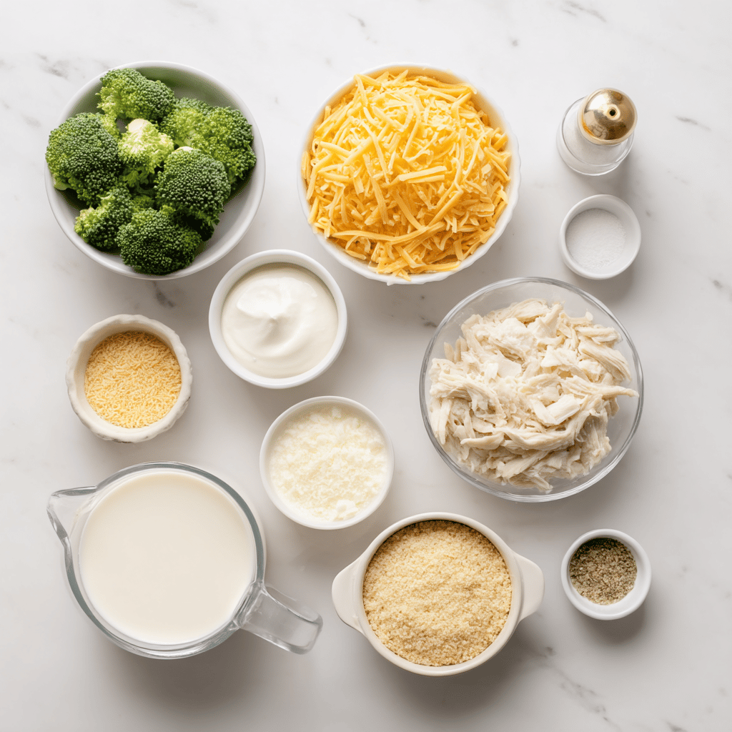 Ingredients for Minute Cheesy Chicken & Broccoli Skillet Casserole