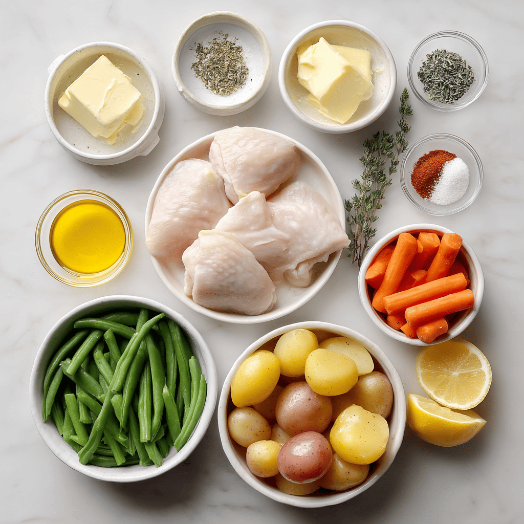Ingredients for Warm & Cozy One-Pan Garlic Butter Chicken and Veggies